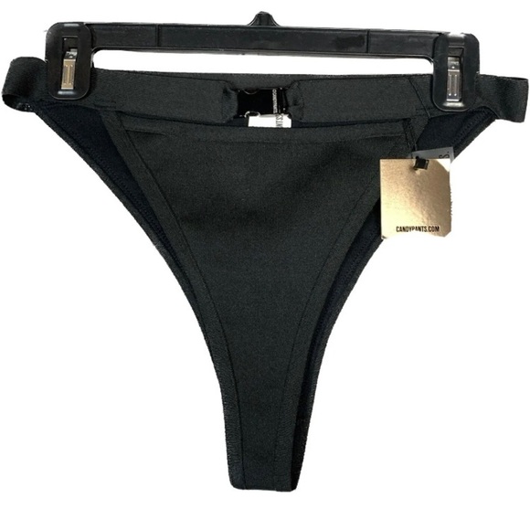 Candypants Exclusive Bandage High Leg Buckle Cut Out Black Bikini Bottom New - Picture 5 of 14